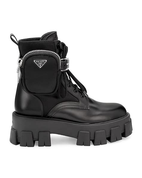 prada fabric knee high boots with black leather toe cap|prada lug sole combat boot.